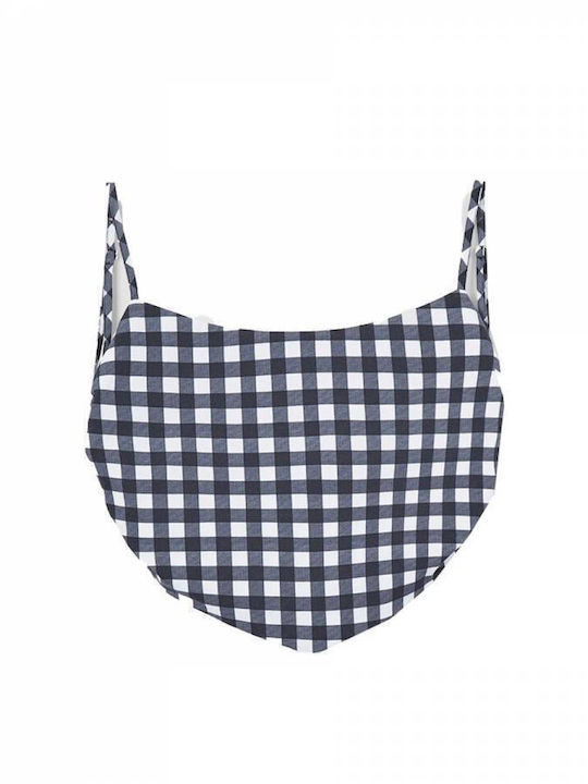Gettie Women's Summer Crop Top Cotton with Straps Checked Navy Blue