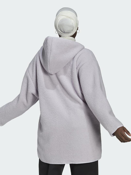 Adidas Polar Μακριά Fleece Γυναικεία Ζακέτα με Φερμουάρ Silver Dawn