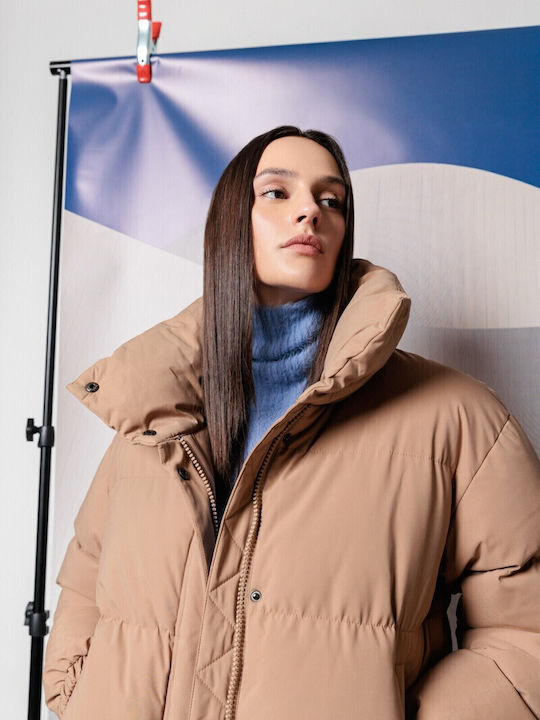 Kurz Damen Puffer Jacke für Winter Beige