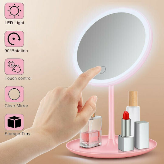 Makeup Mirror Tabletop with Light Pink