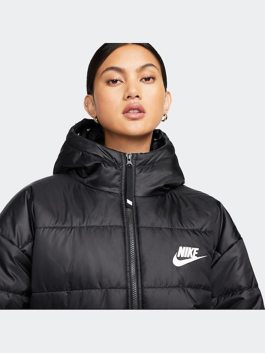 Sportswear Women's for Hiking Short Puffer Jacket for Winter with Hood Black