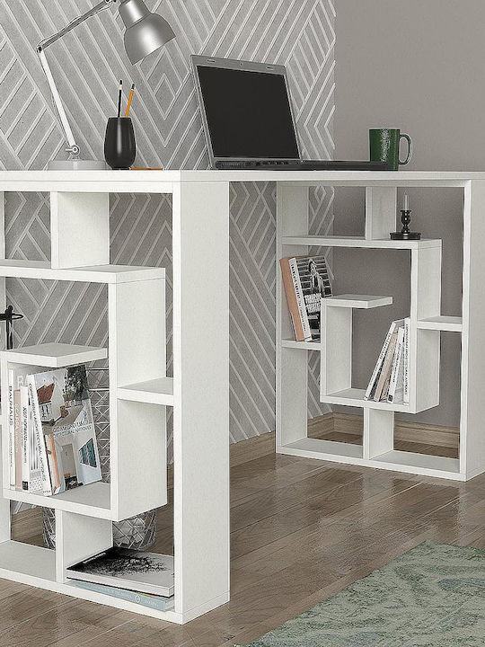 Desk Line Wooden with Bookshelf White 140x60x74cm