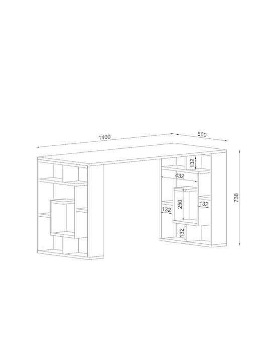 Desk Line Wooden with Bookshelf White 140x60x74cm