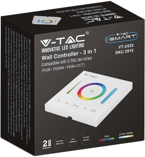V-TAC Wall Mounted Dimmer Switch with Frame LED Strip Touch in White Color