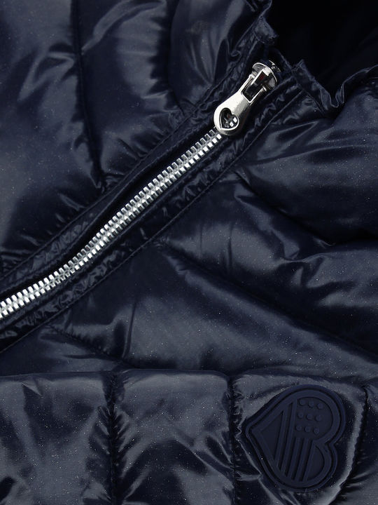 Kids' Quilted Jacket Long with Hood Navy Blue
