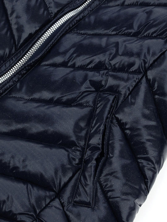 Kids' Quilted Jacket Long with Hood Navy Blue