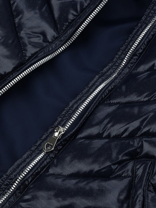 Kids' Quilted Jacket Long with Hood Navy Blue