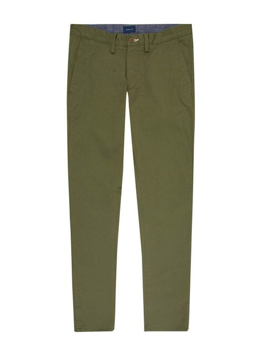 Hallden Twill Trousers Chino Elastic in Slim Fit Khaki