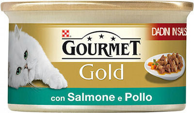 Purina Gourmet Gold Nasses Katzenfutter für Katze in Dose mit Huhn und Lachs 85gr