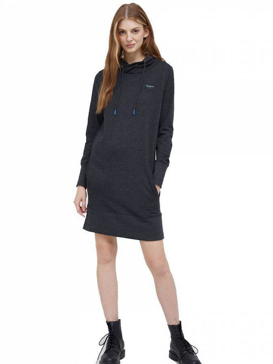 GISELA Mini Athletic Dress Long Sleeve with Hood Black