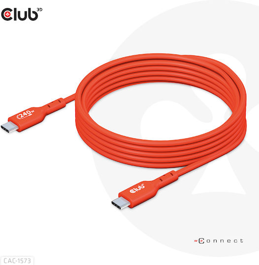 Club3D USB 2.0 Cable USB-C male - USB-C 240W PD Πορτοκαλί 2m CAC-1573