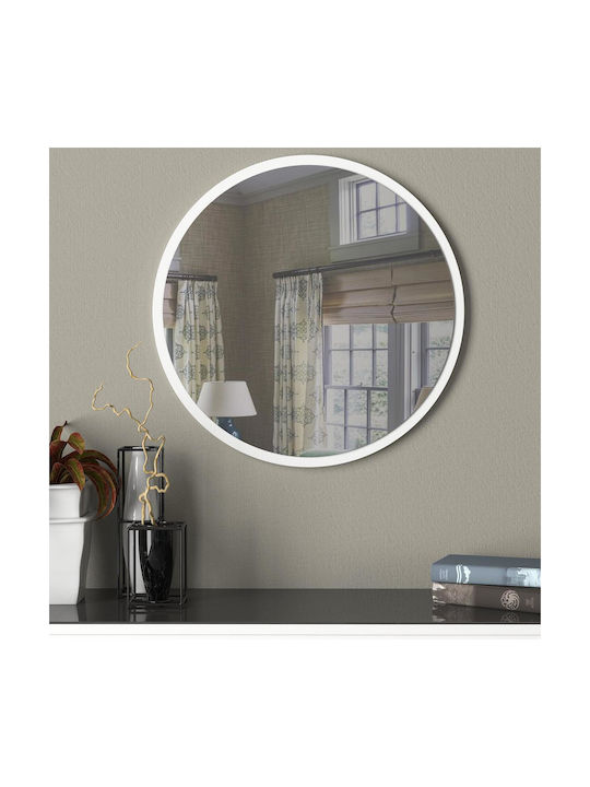 ArteLibre Makur Wall Mirror with White Wooden Frame Diameter 60cm 1pcs