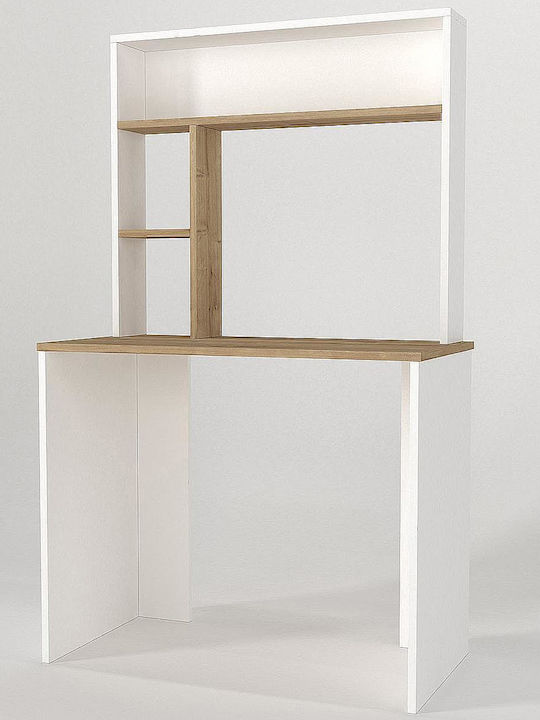 Desk Arago Wooden with Bookshelf White / Natural 90x45x148cm