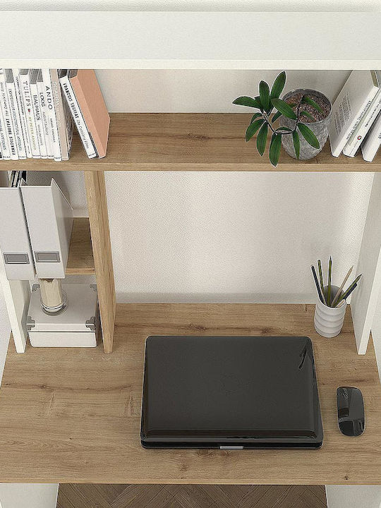 Desk Arago Wooden with Bookshelf White / Natural 90x45x148cm