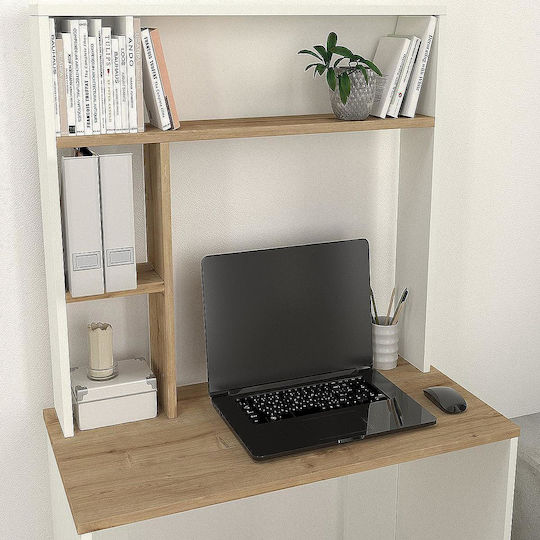 Γραφείο Arago Ξύλινο με Βιβλιοθήκη Λευκό / Φυσικό 90x45x148εκ.