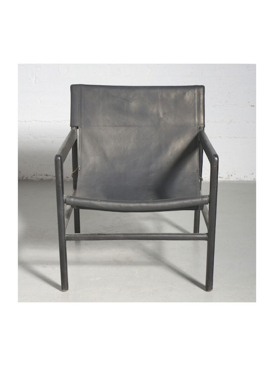 Sessel aus echtem Leder Schwarz 63x70x88cm