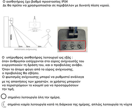 Elvhx Rezistent la apă Proiector LED 30W Alb Rece 6500K cu Senzor de Mișcare și Fotocelulă IP65