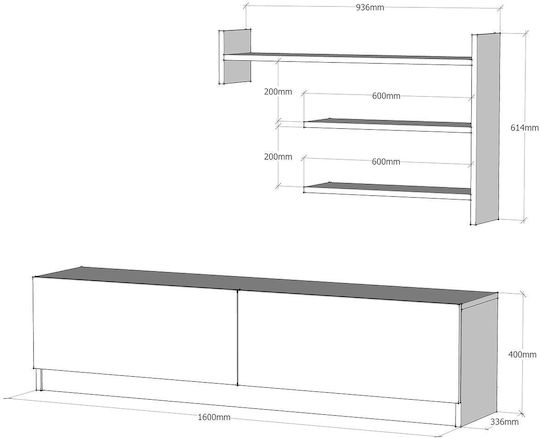 Unitate TV pentru sufragerie Alpha Alb L160xA32xÎ40buc