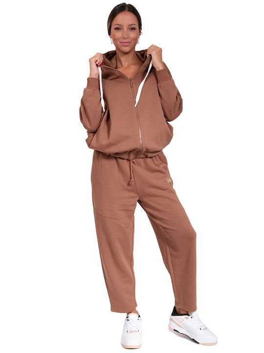 Long Women's Sweatshirt Jacket Hooded Brown