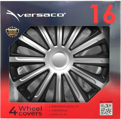 Versaco Set Capace Roți Auto Hubcap Trend 4buc 16" Argint/Negru