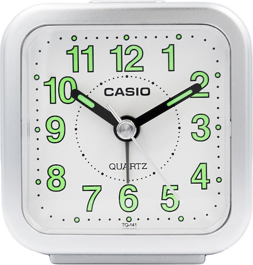 Casio Επιτραπέζιο Ρολόι LED Πλαστικό με Ξυπνητήρι Ασημί TQ-141-8EF