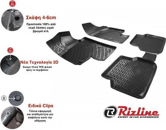 Rizline Set of Front and Rear Mats 4pcs Tray Type for Smart ForFour 2014+ Black