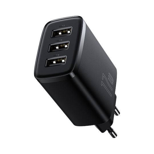 Baseus Φορτιστής Χωρίς Καλώδιο με 3 Θύρες USB-A 17W Μαύρος (Compact)