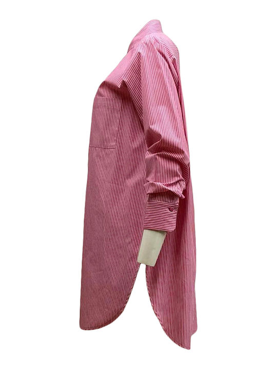 Langärmelig Damen Hemd Rosa Gestreift