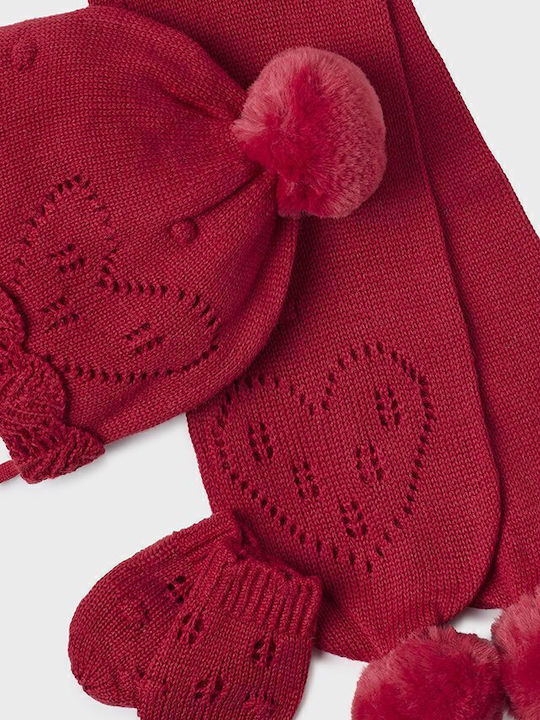 Kinder Mütze Set mit Handschuhe Gestrickt Burgundisch