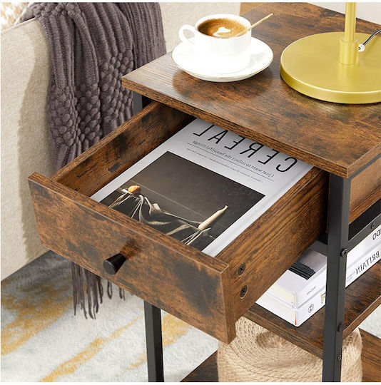 Wooden Bedside Table with Metallic Legs Brown 35x35x70cm