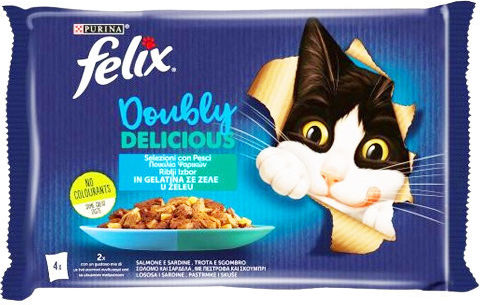 Purina Felix Doubly Delicious Υγρή Τροφή για Γάτες σε Φακελάκι με Σαρδέλα και Σολομό 4x85gr