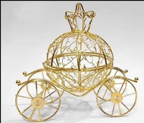 Metal Decorative Element for Wedding Favors Gold Carriage with Crown 12x14.5cm 4pcs 4pcs