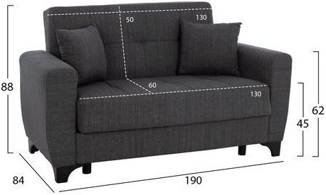 Hema Двуместен Диван Спалня Текстил Сив 190x84x88см.