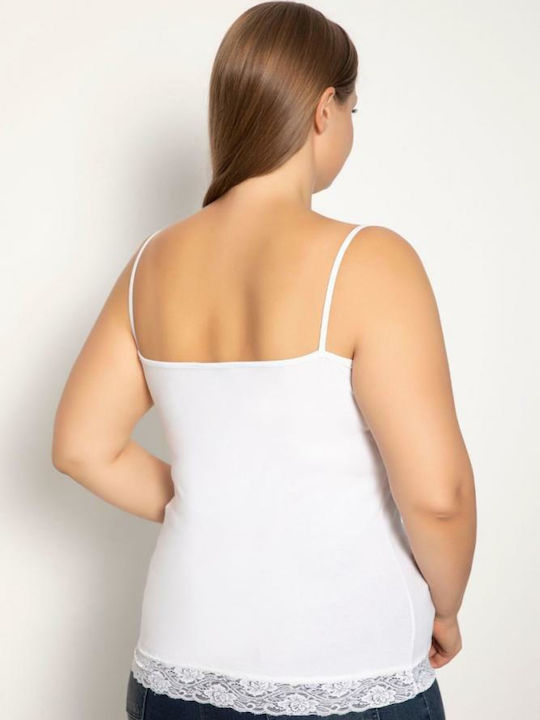 Plus Size Βαμβακερό Λευκό Γυναικείο Φανελάκι με Τιράντα