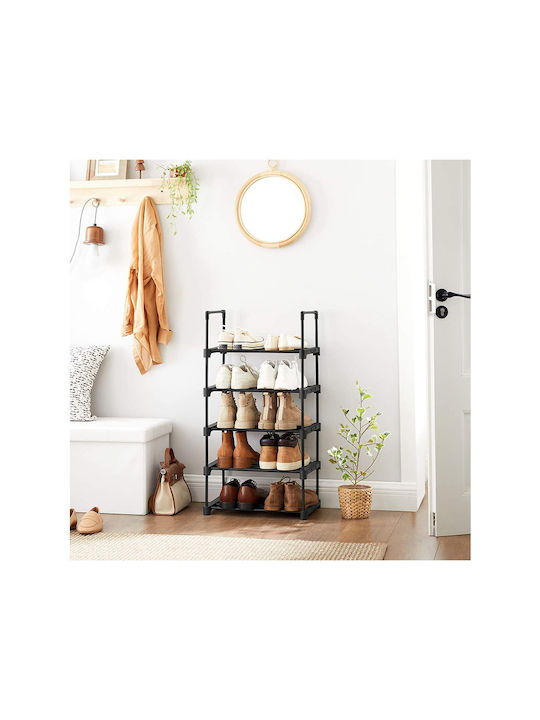 Metallic Shoe Organizer with 5 Shelves Black 45x30x89.5cm