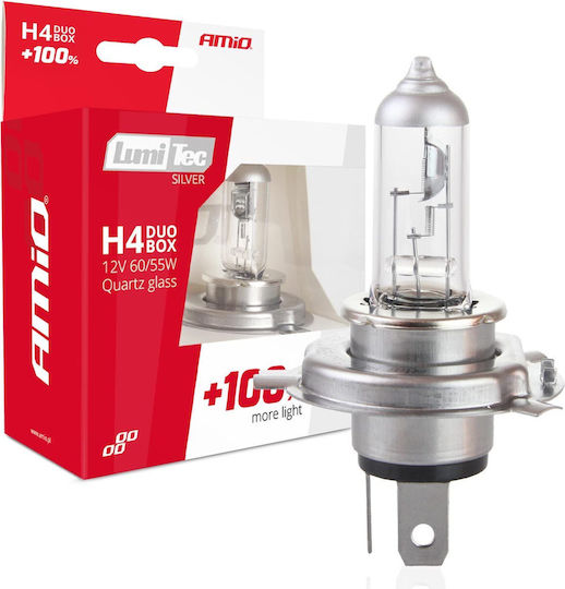 AMiO Λάμπες Αυτοκινήτου Lumitec Silver H4 / P43T Αλογόνου 12V 55W 2τμχ