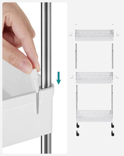 Songmics Kitchen Trolley Metallic 3 Tiers White 40x22x60cm