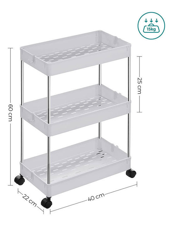 Songmics Kitchen Trolley Metallic White 3 Slots 40x22x60cm