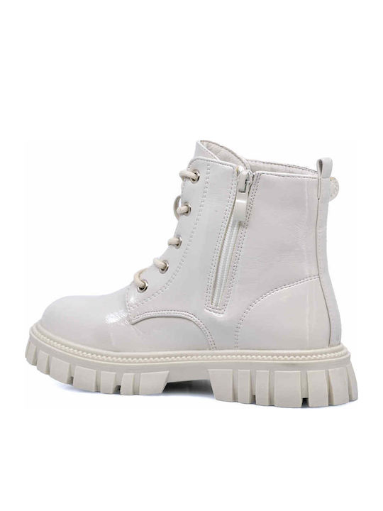 Anatomisch Kinderstiefel aus Lackleder mit Schnürsenkeln Weiß
