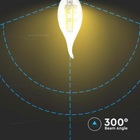 V-TAC Λάμπα LED 4W 118mm για Ντουί E14 και Σχήμα C35 Θερμό Λευκό 400lm