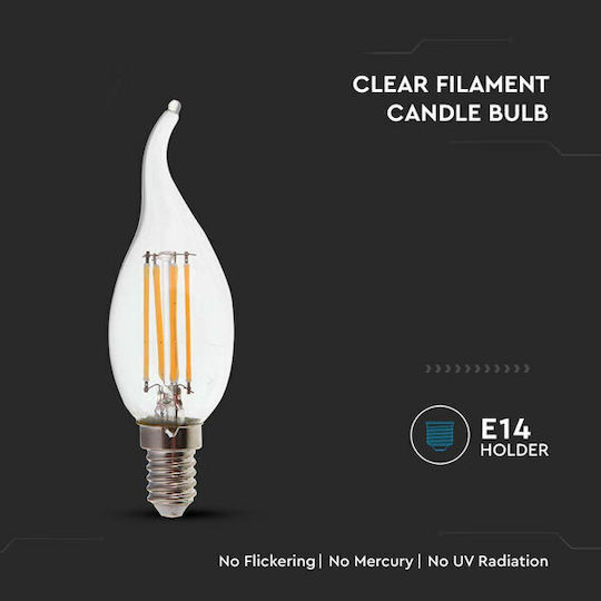 V-TAC LED Bulb 4W 118mm for Socket E14 and Shape C35 Natural White 400lm