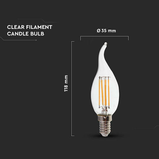 V-TAC LED Bulb 4W 118mm for Socket E14 and Shape C35 Natural White 400lm