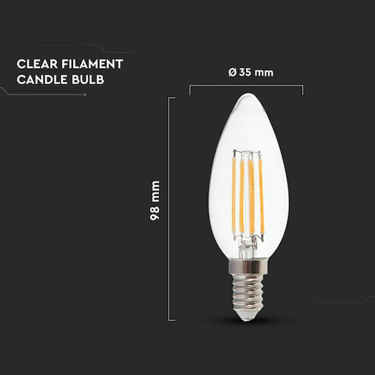 V-TAC LED Bulb 4W 98mm for Socket E14 and Shape C35 Cool White 400lm