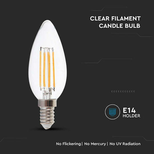 V-TAC LED Bulb 4W 98mm for Socket E14 and Shape C35 Cool White 400lm