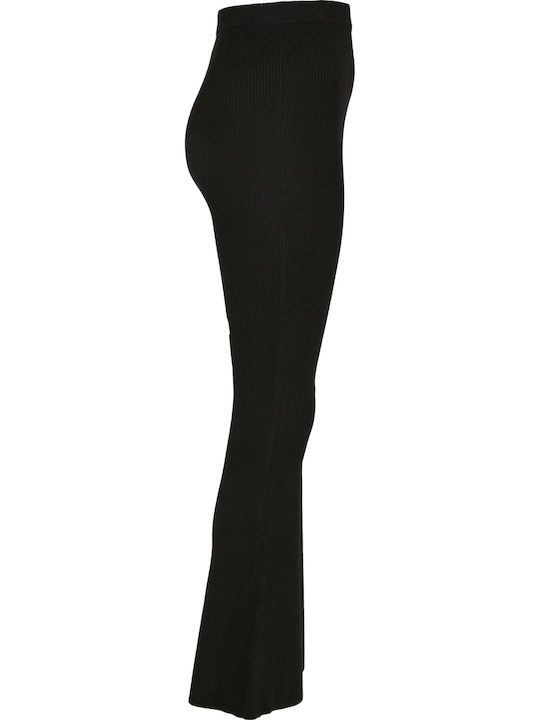 Women's High-waisted Fabric Trousers Flared with Elastic Bootcut Fit Black