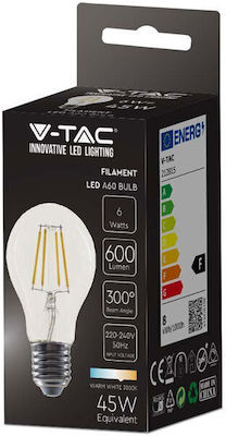 V-TAC Λάμπα LED για Ντουί E27 και Σχήμα A60 Φυσικό Λευκό 600lm