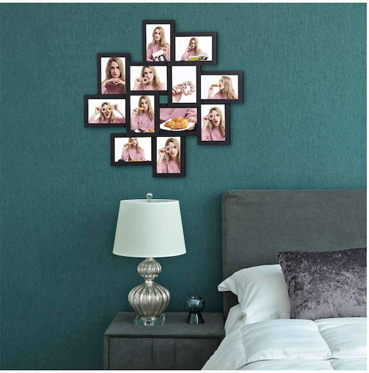 Songmics Multi Wall-Mounted Picture Frame 12 Photos Wooden with Black Frame