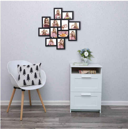 Songmics Multi Wall-Mounted Picture Frame 12 Photos Wooden with Black Frame