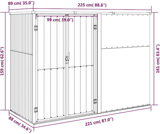 Metallic Garden Shed Galvanized Green L2.25xW0.89xH1.61m