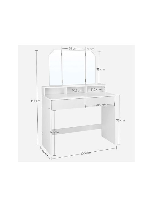 Masă de machiaj Albă cu Oglindă 100x40x142buc